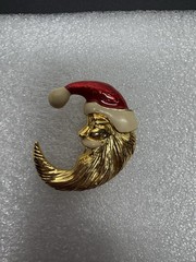 Lot Of 3 VTG Christmas Gold-Tone Joy Bow Dangle Earrings & Brooch Pin Moon Santa