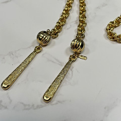 Vintage Signed Lisa Jewel Brand Gold Tone Rope Chain Lariat Tassel Necklace 70’s