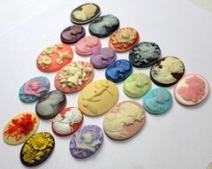 22 of 27-40mm Mixed Lot of Vintage Oval Women Floral Fairies Cameos Cabochons