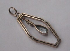 Antique 14kt Rolled Gold Pear Shaped Light Blue Art Glass Pendant Necklace