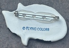 Vintage Flying Colors Kitty Cat Brooch Pin Ceramic Whimsical