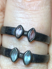 b56. 925 Sterling Vintage Double Pink Blue Navette Gemstone Two Rings,8.5s, 3.5g