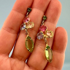 Vintage Butterfly Brooch Earrings Set Open Back Crystal Pastel Pink Green Blue
