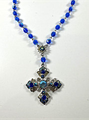 AVON DEALERS ESTATE NEW! RJ GRAZIANO BLUE Crystal Maltese Cross Necklace