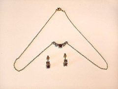 Vintage Garnet & Cubic Zirconia Pendant & Earring Set Gold Plate Jewelry