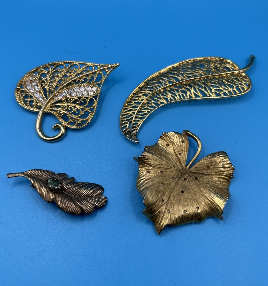 Lot Of 4 New & Vintage Leaf Pins Brooches Jewelry (see Description)
