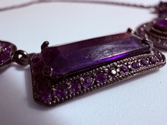 Vintage Purple Acrylic Victorian Style Necklace Gothic Retro Witchy Gunmetal