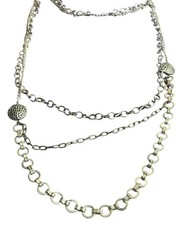 Vintage 3 Strand Silvertone Chain Necklace Textured Station Beads No Clasp