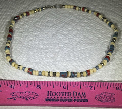COLORFUL MIXED MATERIALS BEADED NECKLACE 16″ LONG TURQUOISE? PLASTIC METAL GLASS