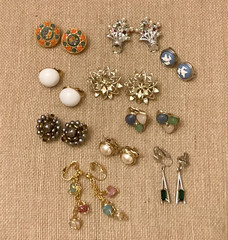 Vintage Clip On Earrings Lot of 10 Many Signed Crown Trifari Avon READ