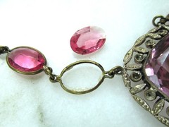Antique Art Nouveau Czechoslovakia Pink Glass Stone Necklace ETC10618