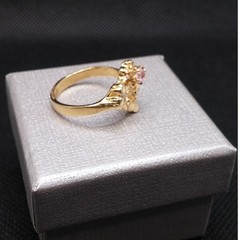 Heart 14K Gold Plated Ring Vintage Pink Cubic Zirconia Stone Nugget Textured