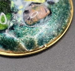 Vtg MCM Enamel Copper Pendant Necklace Large 2.25″ Glass Cabochon Retro Atomic