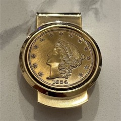 Kellog &Co. Gold Tone Coin(Replica) Design Round Money Clip Liberty Head Style