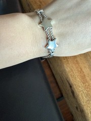 Vintage Italian 925 Sterling Silver Two Sliding Stars Double Rope Bracelet 7.75”
