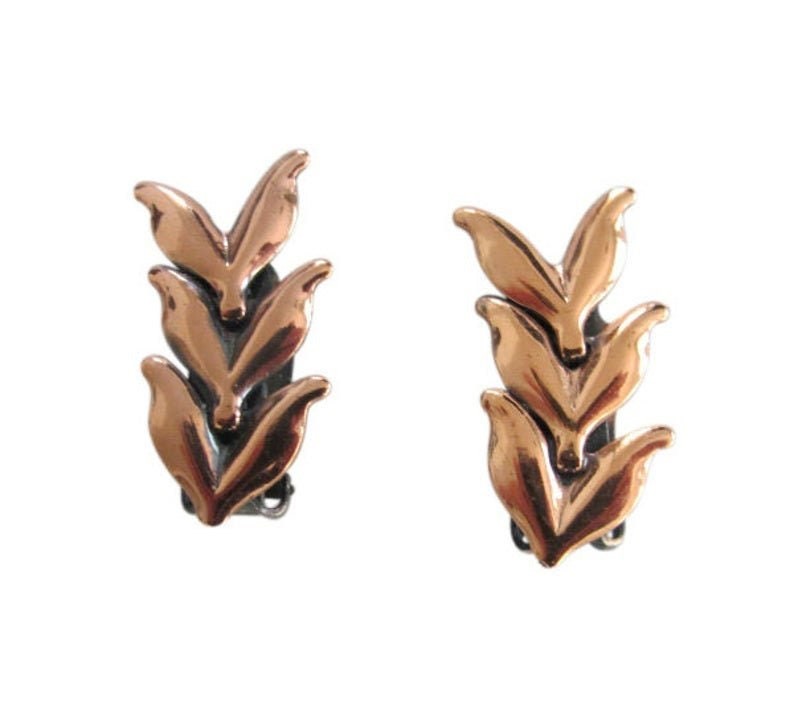 Vintage Renoir Copper Leaves Clip On Earrings
