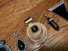 Lot of 6 Vintage To Modern Silver Tone Gold Tone Black & Rhinestones Pendants