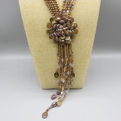 Joan Rivers Starlet Necklace Beaded Browns Flower Dangles Bold Statement
