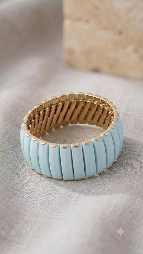 Vintage Style Blue Stretch Bracelet – Gold Tone Elastic Band