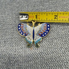 Vintage Butterfly Brooch Cloisonne Gold Tone 1.5 Inches