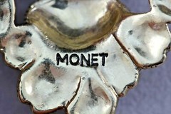 Vintage Money Metal Alloy Floral Brooch Pearlescent Enamel Pink Rhinestone Pearl