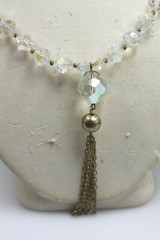 Vintage gold tone heavy sparkl clear AB crystal cut glass tassel necklace 22-25″