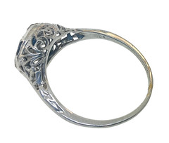 Antique 1920’s Art Deco 18k White Gold Diamond & Sapphire Engagement Ring