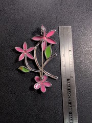 Pink and Green Flowers Sterling Pendant Brooch Spring – 2.5″ – 9.1 g – signed