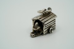 Antique Sterling Silver Movable Man in the DOG HOUSE Bracelet Charm 1.8cm N2