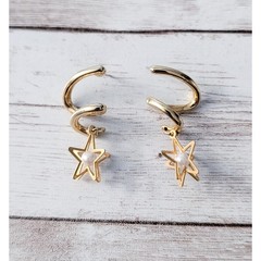 Vintage Earrings for Pierced Ears Twist Dangle with 3D Star & Faux Pearl