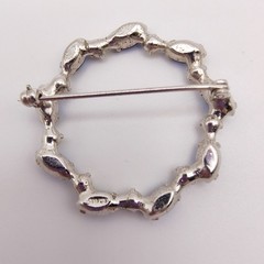 Vintage B. David Wreath Brooch Silver Tone Faux Pearl Blue Rhinestone Signed MCM