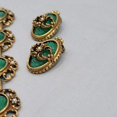 Judy Lee 1968 Spanish Moss Molded Jade Glass Cabochon Bracelet Earrings Set