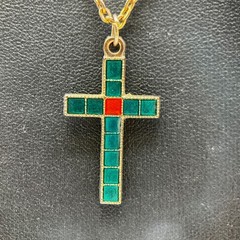 Vintage Gold Chain Necklace Turquoise Enamel Cross Pendant Southwestern Style