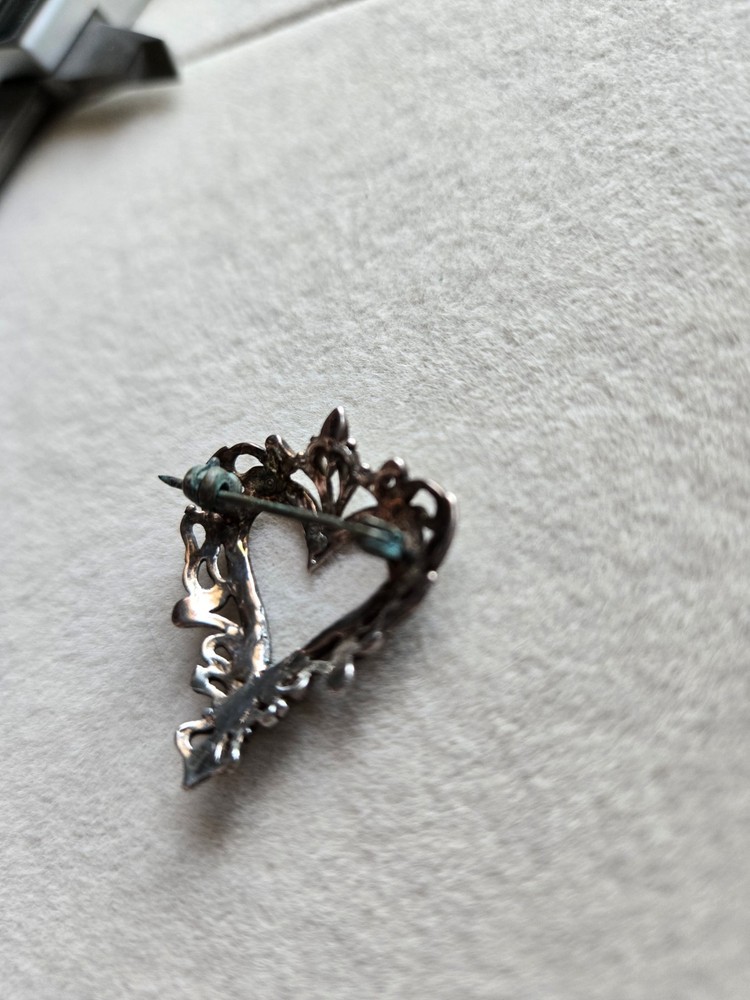 Vintage Jezlaine Sterling Silver Heart Brooch Ornate Filigree 925 Pin