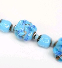 Miriam Haskell Venetian Pinched Art Glass Necklace And Earrings Blue Gold Swirl