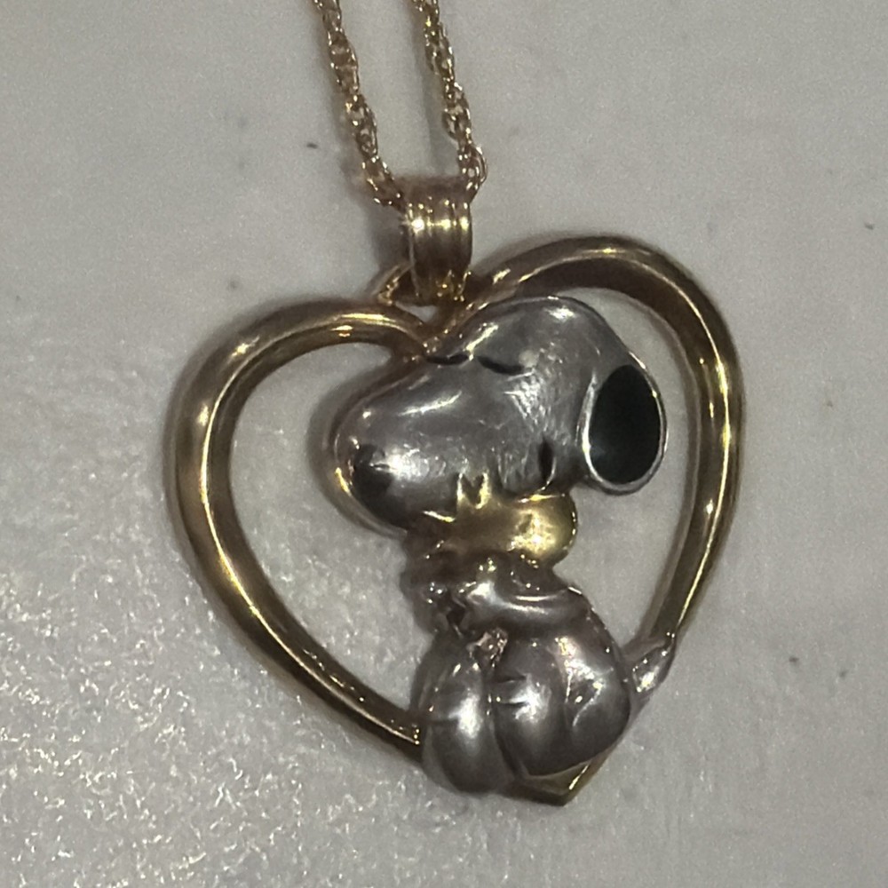 Vintage Snoopy Pendant Necklace Lenox Sterling Silver Gold Vermeil 18 Inches