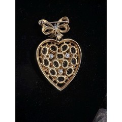 1950s Coro Heart Brooch Gold Tone & Purple Stones 3″