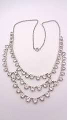 Vintage White Gold Filled Clear Crystal Open Back Prong Set Festoon Necklace