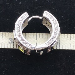 Vintage Silver tone Pink & Peridot Cubic Zirconia Hoop Pierced Earrings