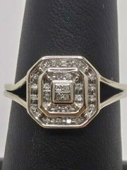 Art Deco Round Lab-Created Diamond Cluster Engagement 14K White Gold Finish Ring