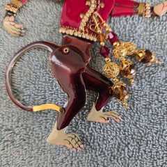 Vintage RARE Lunch At The Ritz Articulating Monkey Grinder Enamel Crystal Brooch