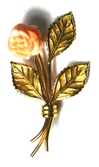Gold Filled Pink & White Carved Rose Flower 48mm x 25mm Brooch Pin