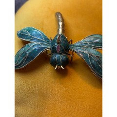 Vintage Cloisonne Enamel Dragonfly Green Teal Large Insect Pendant Ornament