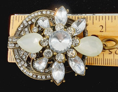 Victorian Inspired Gold Tone Filigree Crystal Rhinestone Oval Pendent No Chain