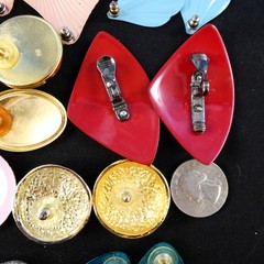RETRO Vintage Metal Enamel Earrings Lot 14 Pairs Coloful Post Earrings Red Blue