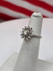 Antique 14K white gold diamond art deco flower ring