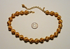 Vintage 1960s Monet Textured Gold-tone Bead Necklace Strung on Fine Chain 17″