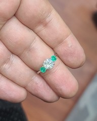 14K White Gold Engagement Ring 1.62CT.Natural Round Cut Diamond Green Emerald