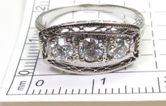 Antique Deco 3 Diamond Filigree Engagement 12KW Gold Ring Sz 6.5 UK-M1/2 EGL USA