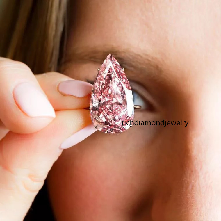 Most Expensive Fancy Vivid Pink 15.84CT Diamond Solitaire 925 Silver Women Ring
